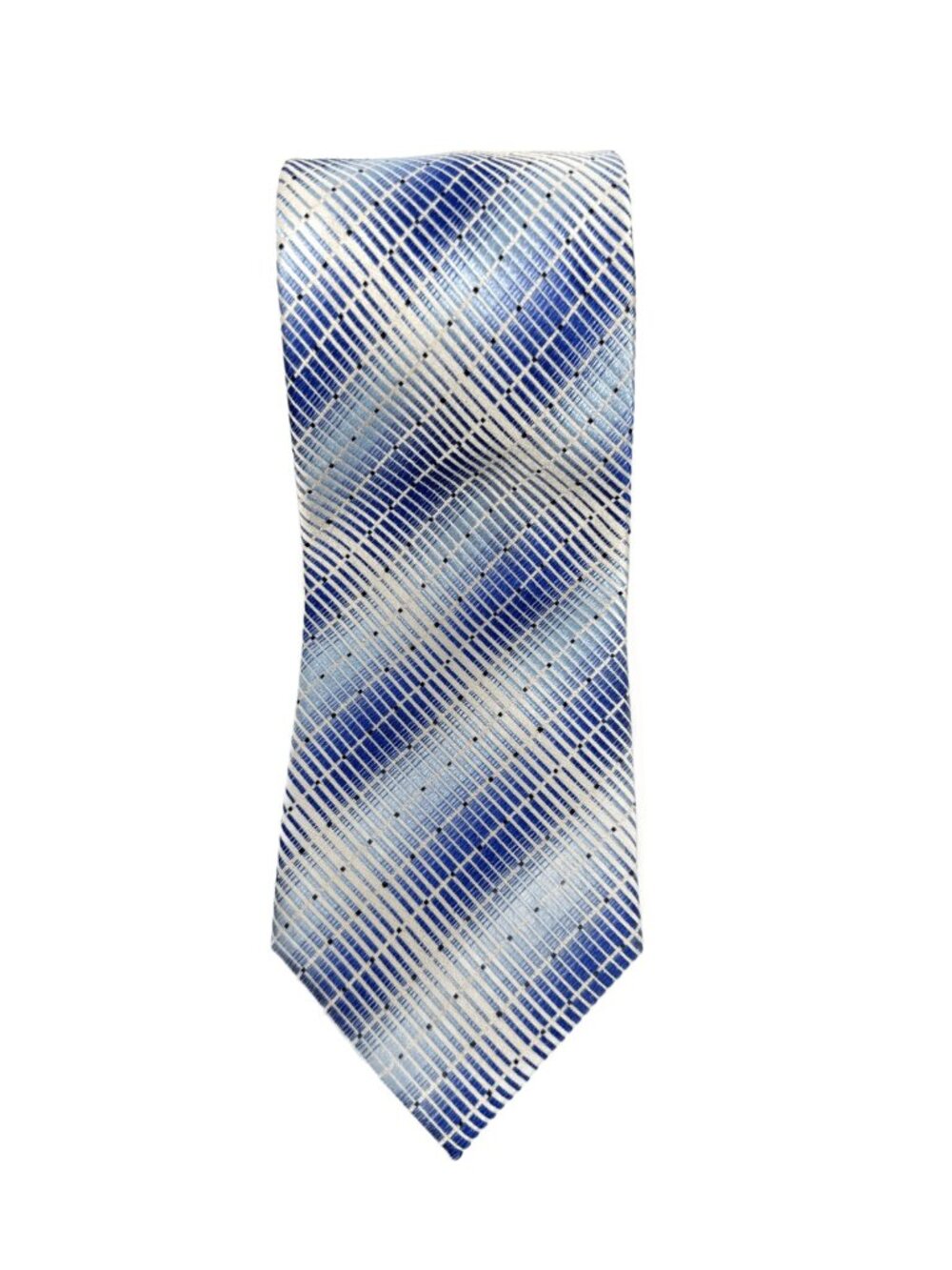BALMAIN Paris 100% Silk Abstract Quiet Luxury Blue White Mens Tie One Size